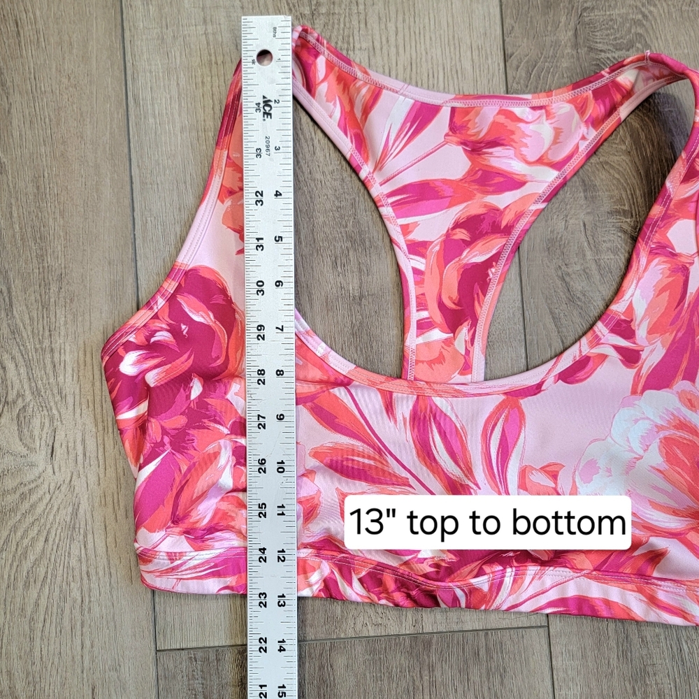 Bright Coral & Hot Pink Floral Sports Bra Crop Top JustFab Athletic Wear Size L - Picture 6 of 9